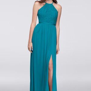 David’s Bridal Open-Back Lace and Mesh Bridesmaid Dress Size 6 Oasis